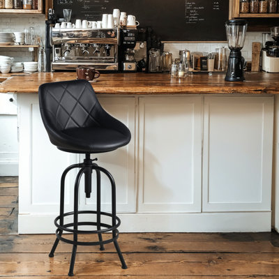 Industrial Bar Stool With Leather Backrest 29.53-35.43Inch Height Adjustable Rustic Swivel Office Chairs Vintage Pub Stools For Kitchen Island Dining Room Living Room