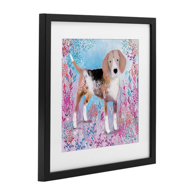 Hound Dog Soft & Whimsical Framed Print Under Glass, design by Clare Tupper