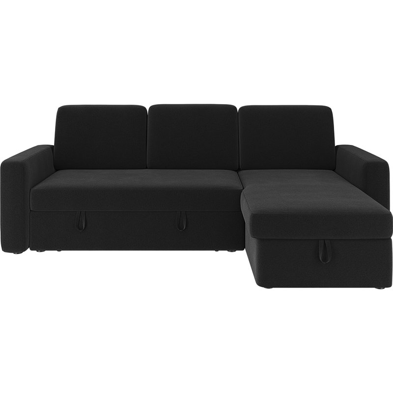 Evaro Reversible Sleeper Sectional Sofa with USB Outlet, Black Linen