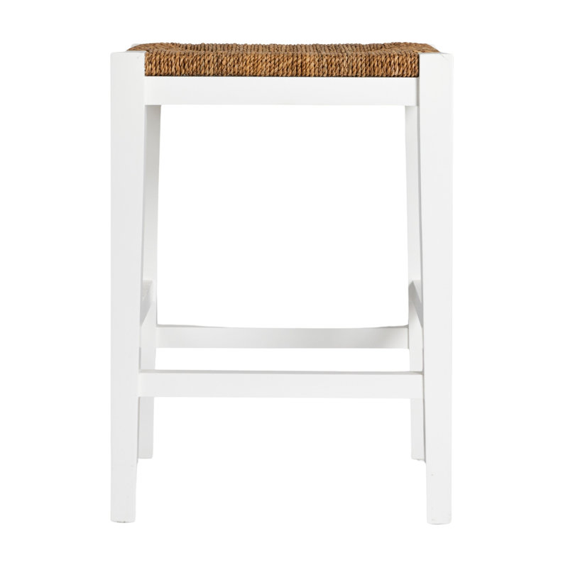 Willowbrook Solid Wood and Natural Woven Seagrass Rope Bar Stool, Matte White Stain