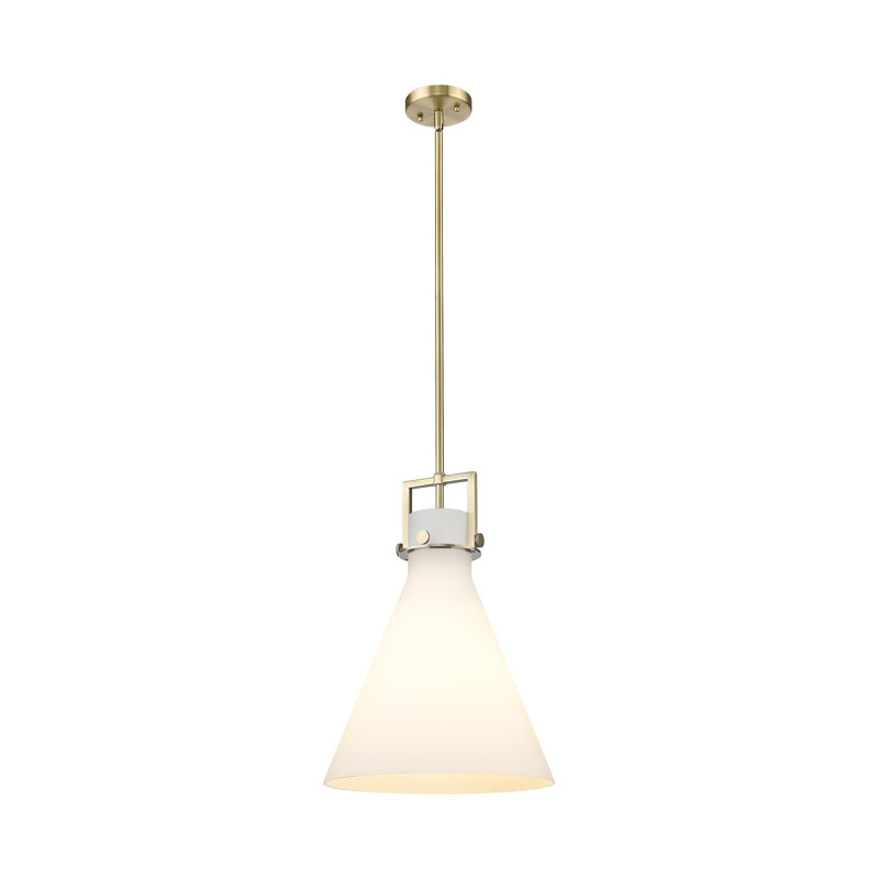 Luminaire suspendu avec tige 30 po Coterie, Laiton brossé, H 19,13 po x l 14 po x P 14 po, Blanc mat