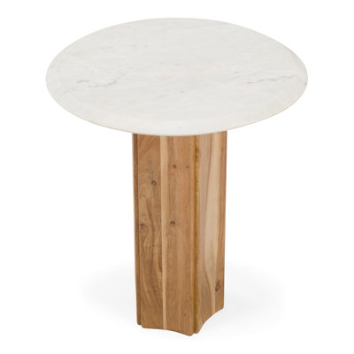 Dillinger - Table de bout moderne en marbre blanc et bois de manguier