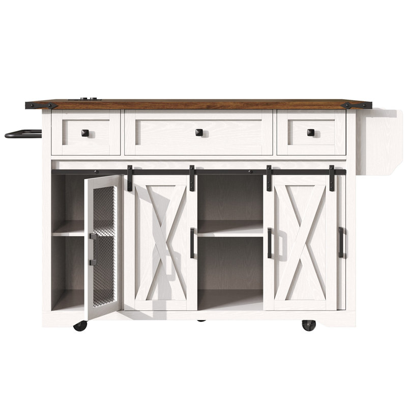 144.4 cm W Kitchen Island with, White