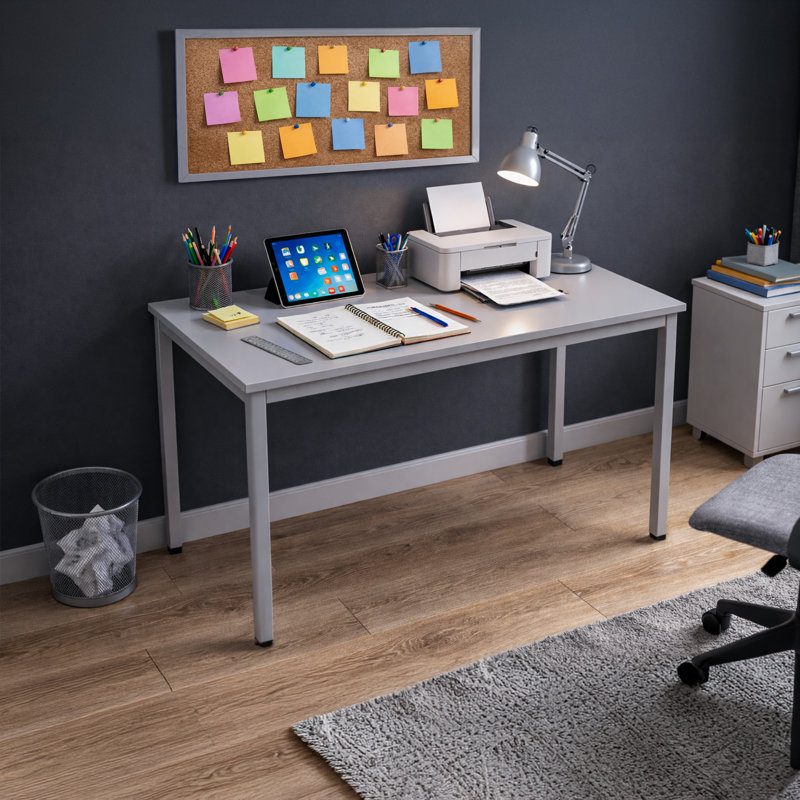 Bureau d'écriture, bureau d'ordinateur à structure métallique pour petits espaces, Gray, 47.2 in. W x 23.6 in. D x 29.5 in. H