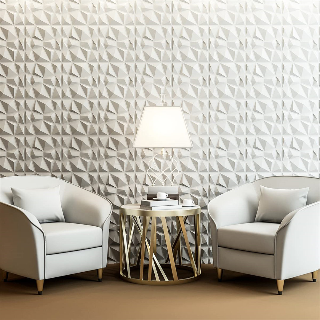 Decorative 3D Wall Panels In Diamond Design, Matt White For Home And Office Decor (33 Pack)