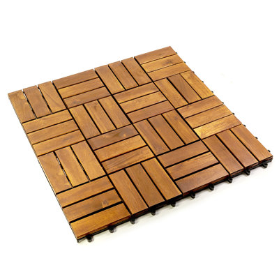 12 In. X 12 In. Acacia 12 Slats Checker Deck Tiles 10 Pieces