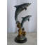 Sculpture en bronze à double saut de dauphin sur base de marbre 10 po x 6 po x H 24 po