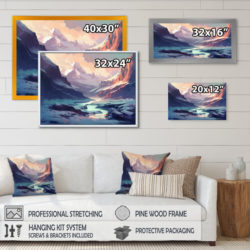Frozen Mountain Range II - impression, Cadre simple noir, H 12 po x l 20 po x P 1 po