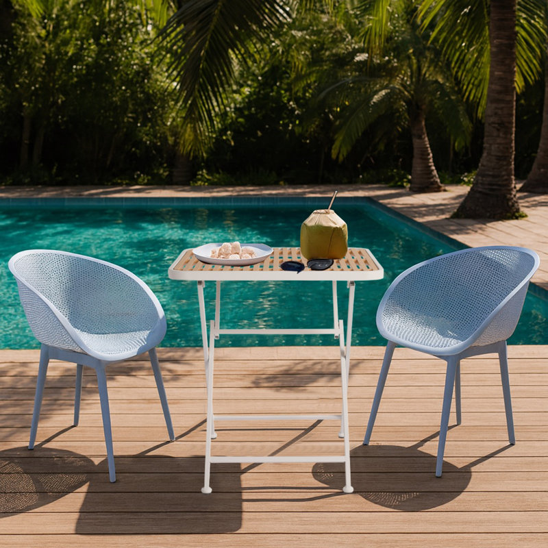 2-Pack Light Baby Blue Modern Lounge Chairs – Indoor/Outdoor All-Weather PP Plastic with Modern folding indoor/outdoor multi-functional square table- PP tabletop with metal legs