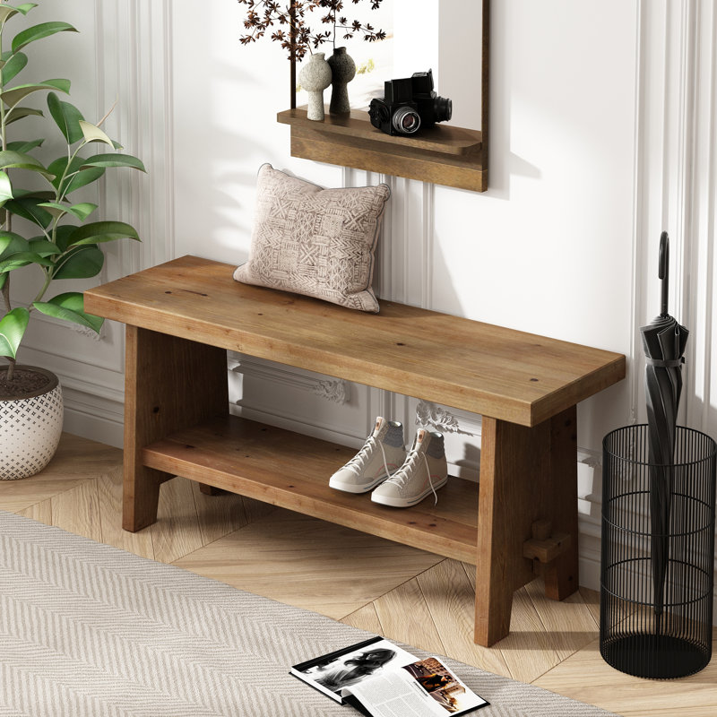 Banc en bois avec tablette de rangement l 39,4 po Danard, 39.4" W x 11.8" D x 17.9" H