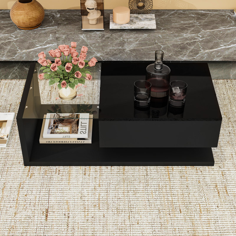 Coffee Table with Storage Drawer, Black