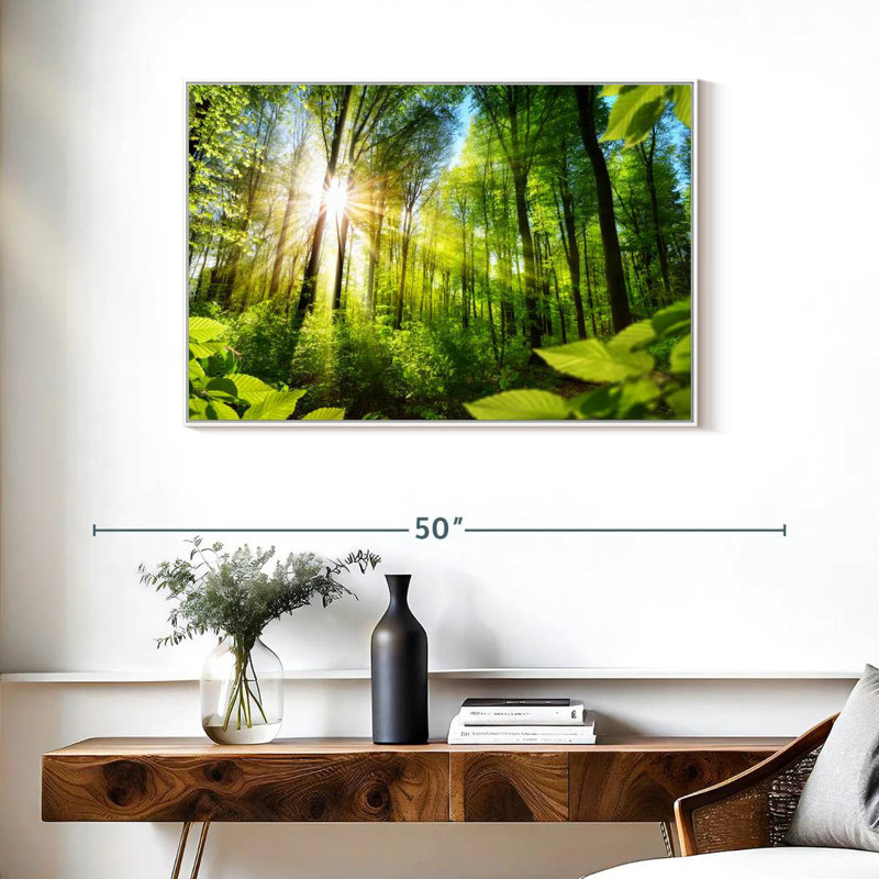 Forêt ensoleillée, Cadre flottant blanc, 37 po x 25 po