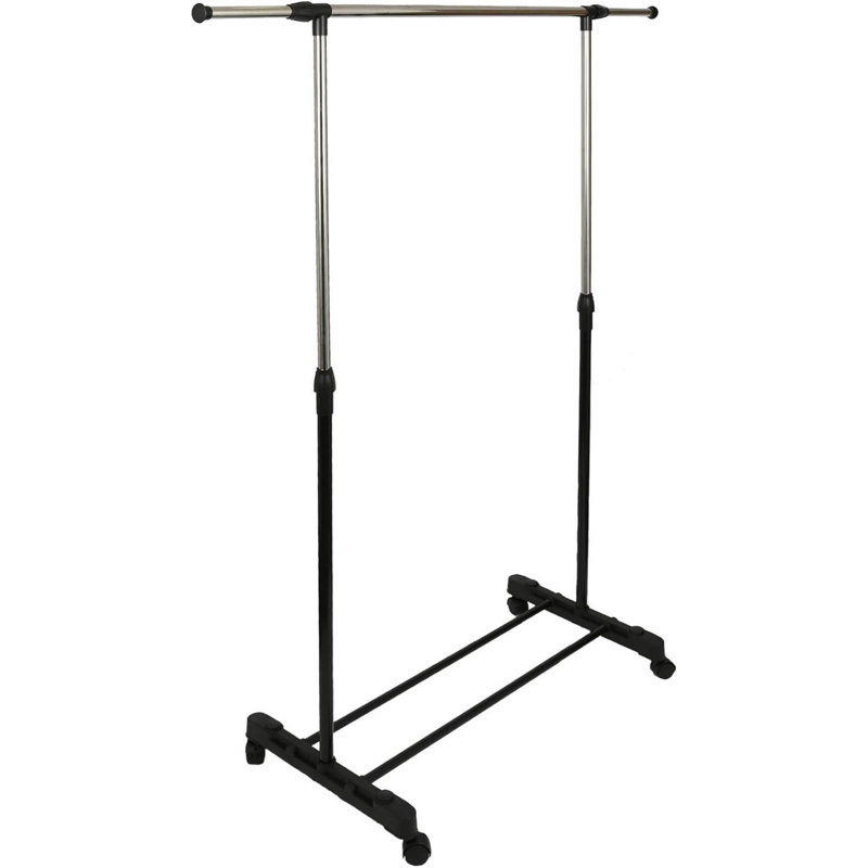 Arie Adjustable Rolling Clothing Rack Rail With Wheels Extendable Clothe Rack Garment Hanging Stand
