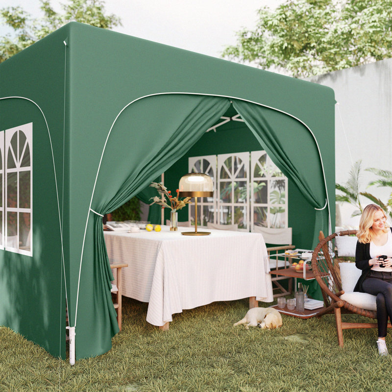 3 X 3m Pop-up Gazebo Shelter, Upf50+ Uv Protection Canopy, 3-level Adjustable Metal Frame, With Windows & Doors, Carry Bag, Guy Ropes And Ground Stakes, Dark Green