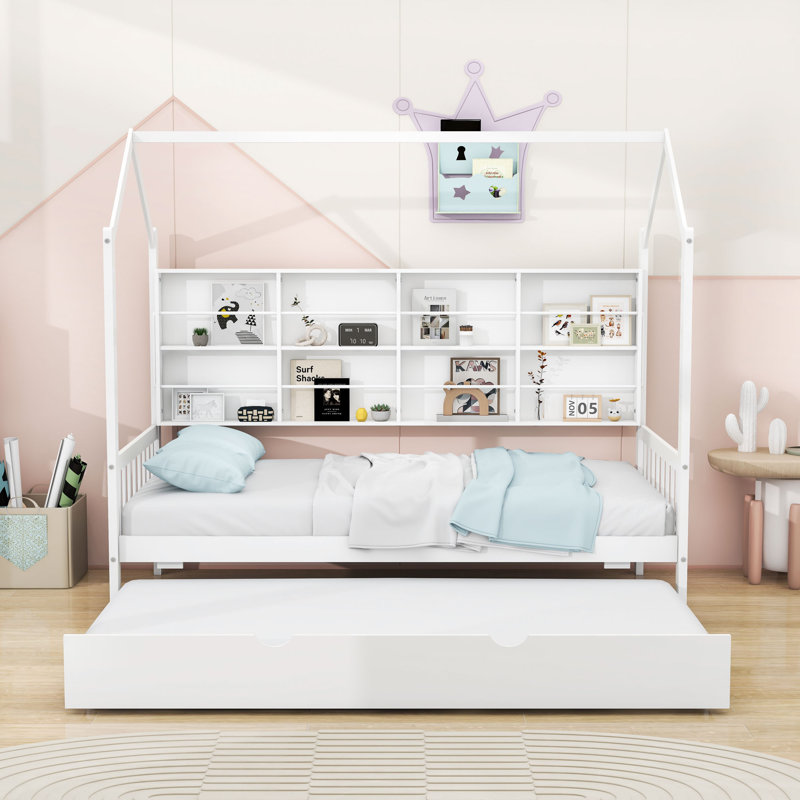 Lit de jour House avec lit gigogne simple et tablette de rangement, Simple