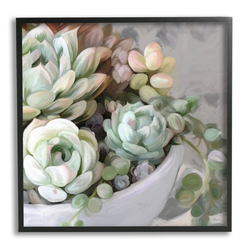 Arrangement succulent botanique en pot, Giclée encadrée noir minuit, H 12 po x l 12 po x P 1,5 po