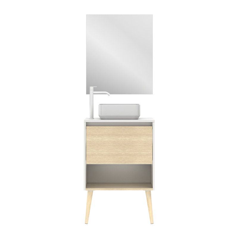 Sedbergh 600mm Single Bathroom Vanity with Integrated Ceramic Basin, White Mat/Oak Sanded