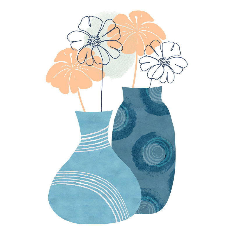 Blue Decorative Pots I by Flora Kouta - Wrapped Canvas Print, 45.72cm H x 30.48cm W x 3.8cm D