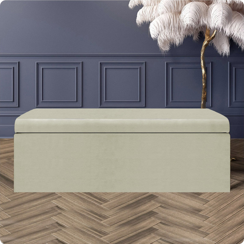 Safar Large Ottoman Storage Box with Plain Lid - Naples Upholstered Blanket Box - Multi- Functional Storage Box, Cream Naple