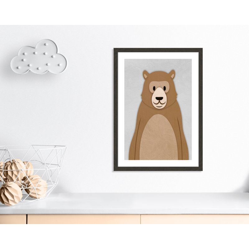 Adhésif décoratif Cheery Bear, H 34,5 po x l 24,5 po x P 0,6 po, Cadre plat à grain de bois noir