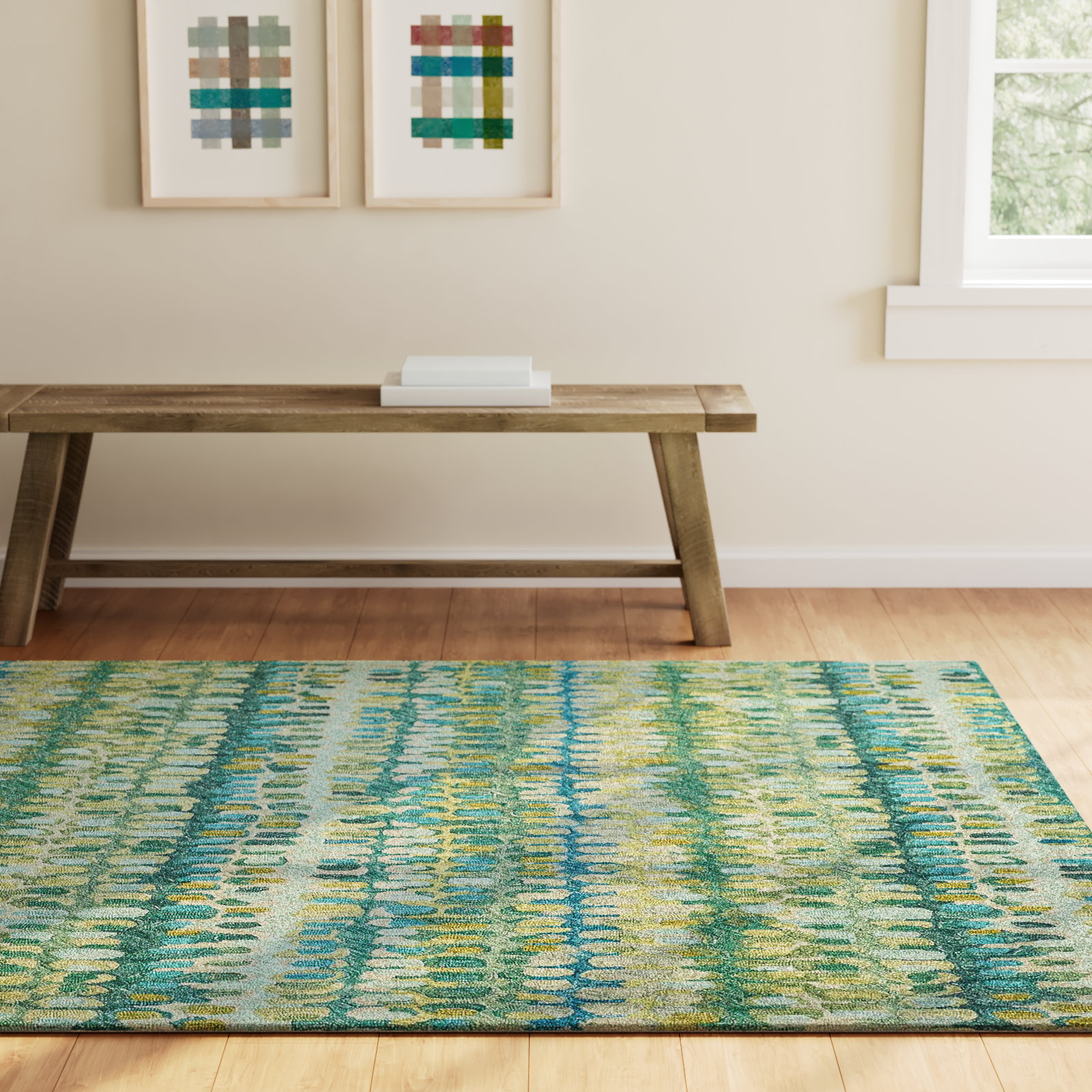 Paint Chip Moss Hand Micro Hooked Wool Rug, Rectangle 2' x 3'