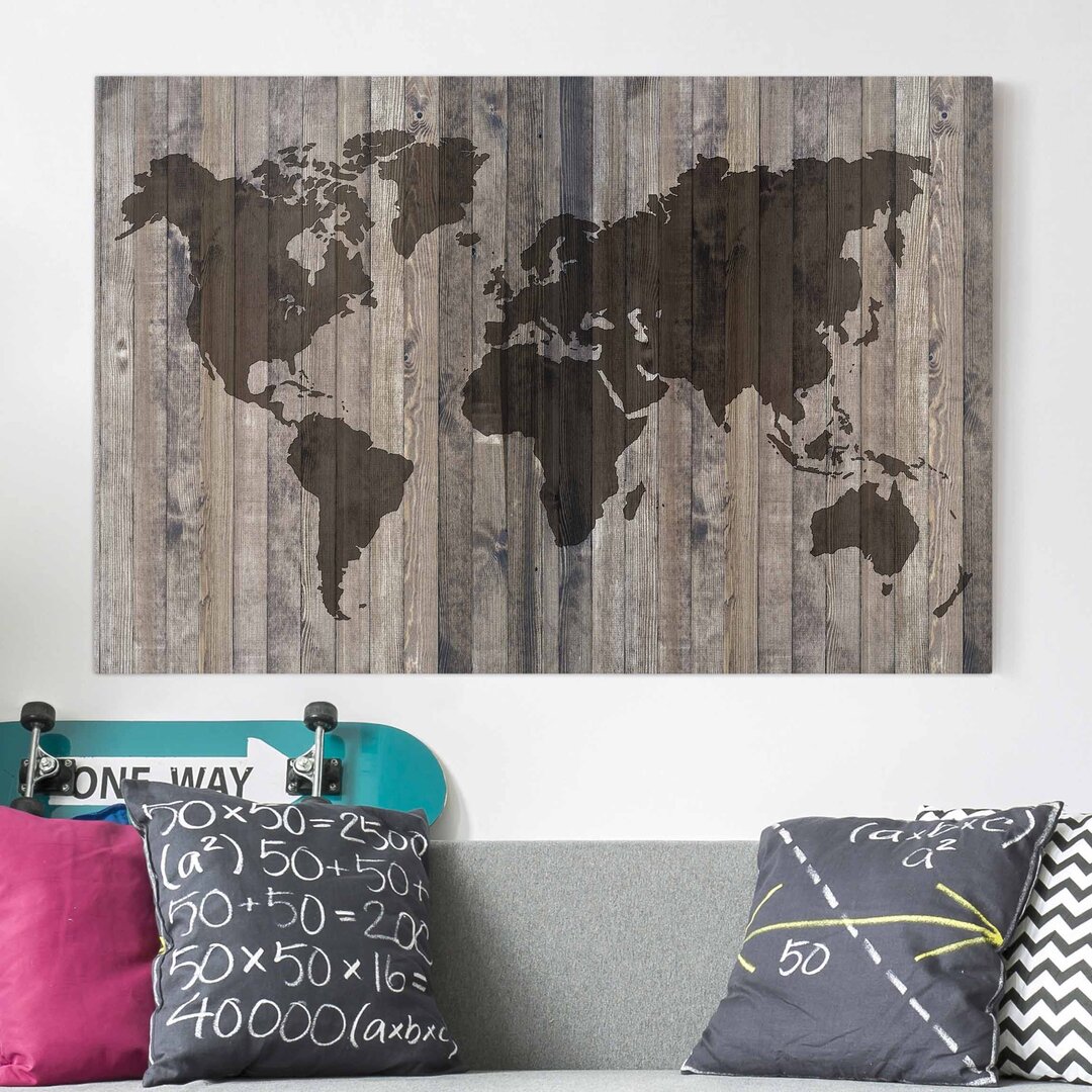 Leinwandbild Wooden World Map