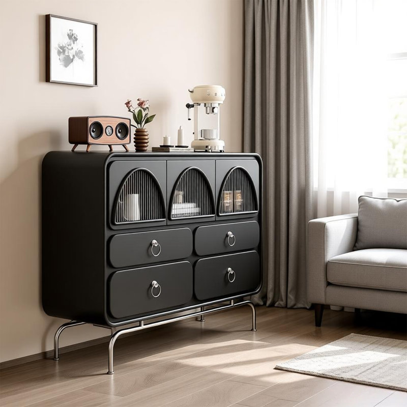 Commode d'appoint courbée en acier inoxydable, Black
