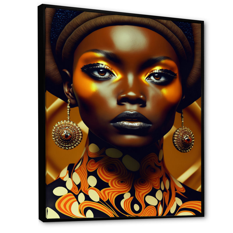«Exquiste African Woman Design X», reproduction sur toile, H 40 po x l 30 po x P 1,5 po, Cadre flottant noir