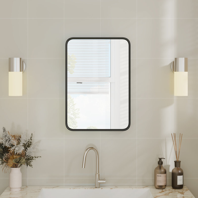 Aluminum Framed Rectangle Wall Mounted Bathroom Vanity Mirror, 19.69" x 27.95", Black
