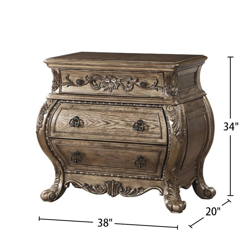 Table de chevet 3 en bois massif traditionnel avec tiroir doublé en feutre et glissières latérales en métal