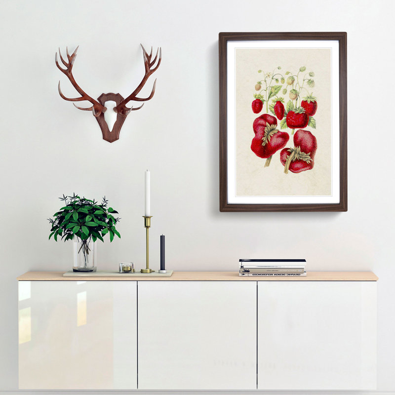 Illustration of Strawberry Plants - Framed Print, 36cm H x 27cm W x 2cm D, Walnut Framed