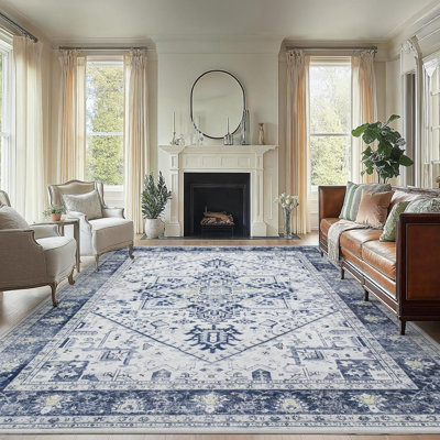 Area Rugs, Low-Profile  Washable Area Rug With Non-Slip Backing & Durable Edge Binding, Vintage Rugs For Living Room, Bedroom, Dinning Room