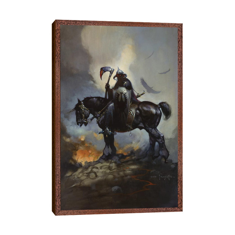 Death Dealer by Frank Frazetta - Floater Frame Painting on Canvas, 101.6 cm H x 66.04 cm W, Brown Framed