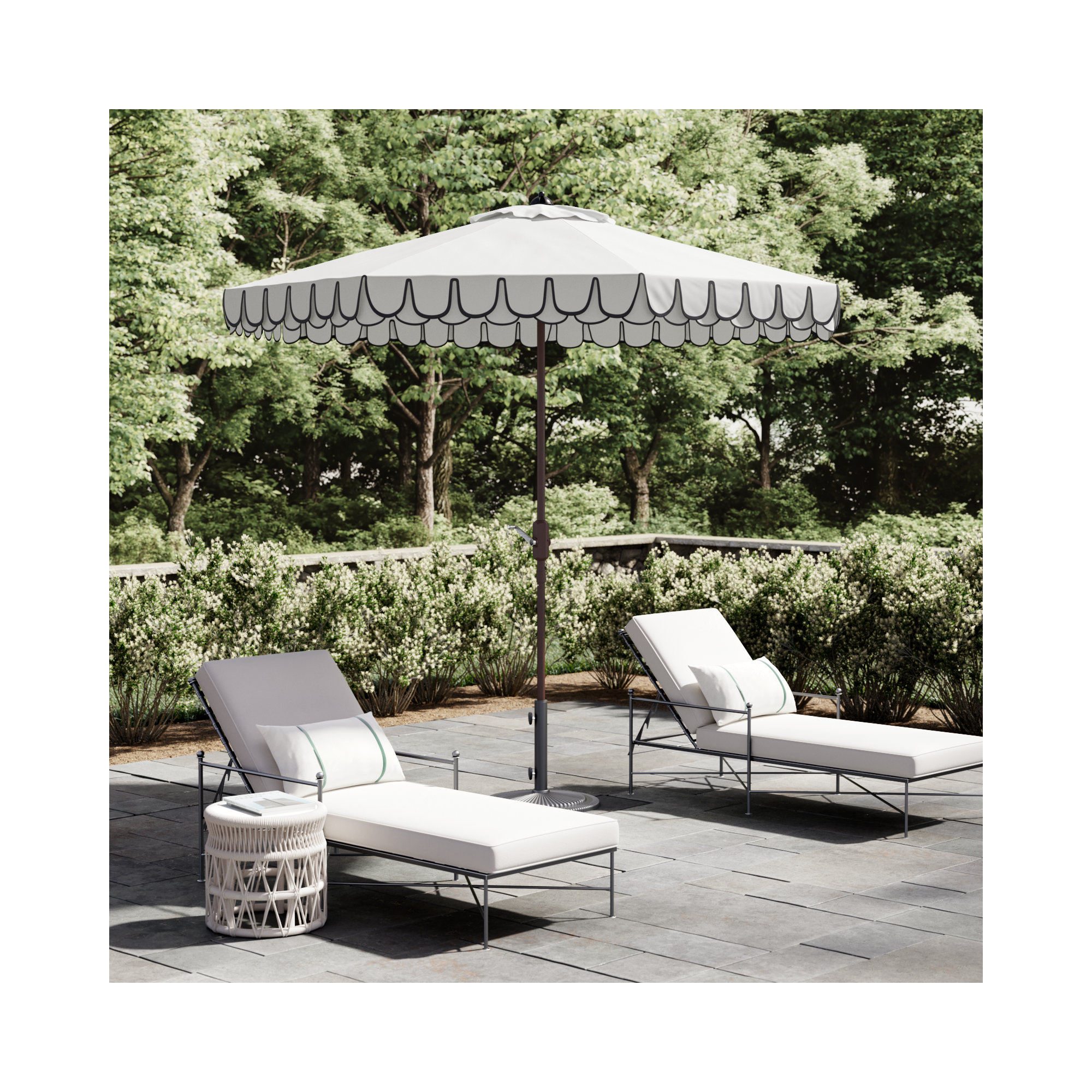Iago Outdoor Umbrella, Brown, Ivory/Navy