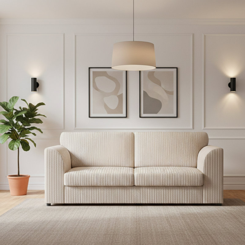 3 Seater Corduroy Sofa, Cream