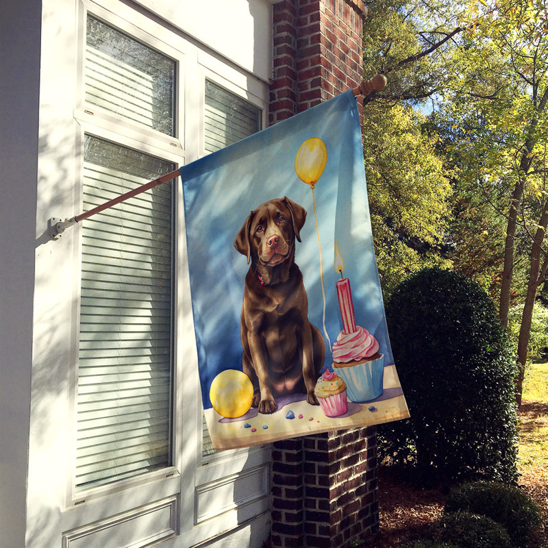 Drapeau «Happy Birthday House», Labrador Retriever chocolat