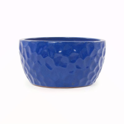 Ensemble de 3 pots de fleurs en céramique faits main, diamètres 15 po, 12 po et 10 po, texture martelée bleu cobalt, pour plantes grasses et violettes, usage intérieur/extérieur (rebord de fenêtre, étagère), argile respirante