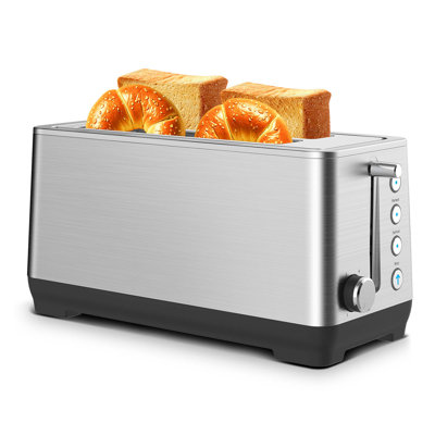 4 Slice Extra Wide Slot Toaster In Stainless Steel With 6 Browning Settings, Bagel, Defrost, Reheat Functions, Removable Tray