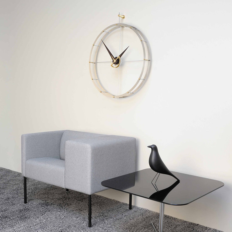 Wood Analog Wall Clock, Silver/Black