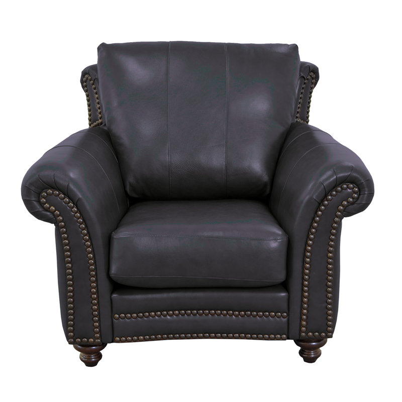 Fauteuil club 46 po Stephie, Cuir véritable noir Burnham