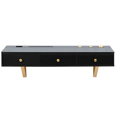 Floating Shelf With Drawer, For Bedroom & Bathroom, Black Golden, Ample Storage Space Table Mounted Optimal Utilization