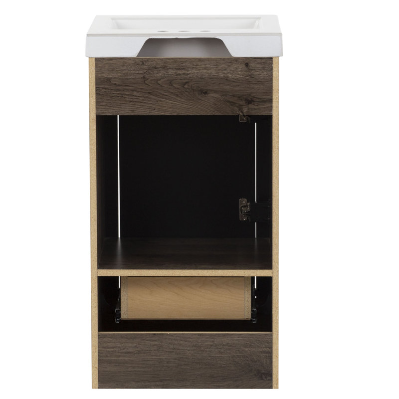 18.5" Single Bathroom Vanity With Cultured Marble Top, Vintage Oak, Matte Black