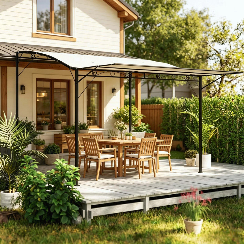 Wall-Mounted Pergola with Adjustable Canopy