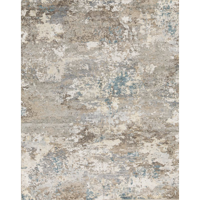 Tapis gris et bleu noué à la main de haute qualité