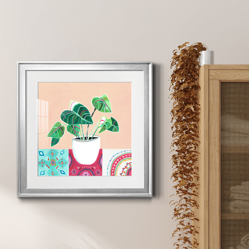 Growing Happy I - peinture encadrée, Encadrement argenté, H 17,5 po x l 17,5 po x P 1,5 po