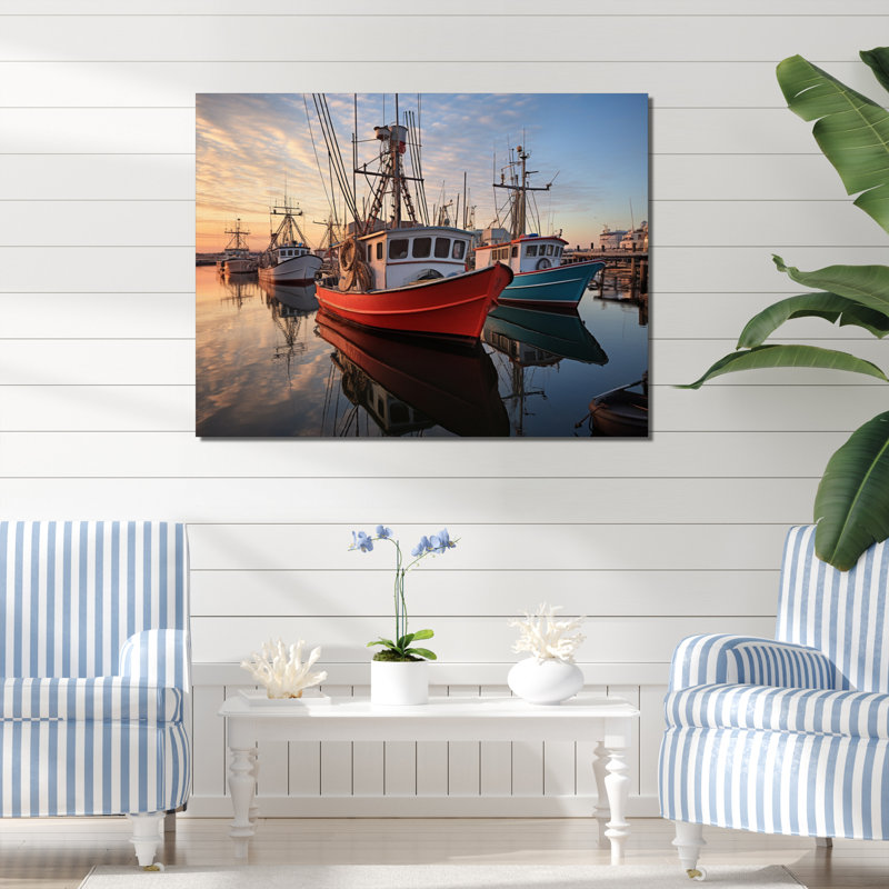 Port Portside Reflections - Nautical & Beach Wall Art Prints, Toile tendue, H 16 po x l 32 po x P 1 po
