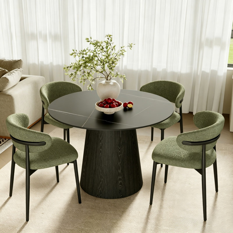 Modern Dining Table Set For 2, 3 Pieces: Table, 2 Chairs, 29.52" Н X 43.31" W X 43.31" D, Snowridge / Black