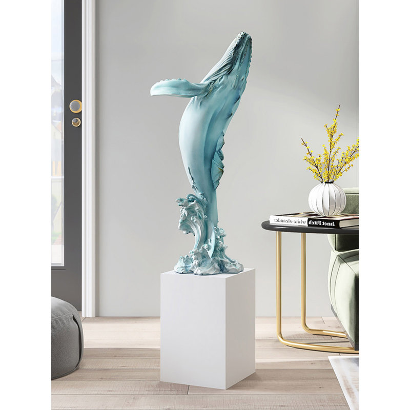 Sculpture moderne en résine de baleine flottante, Bleu