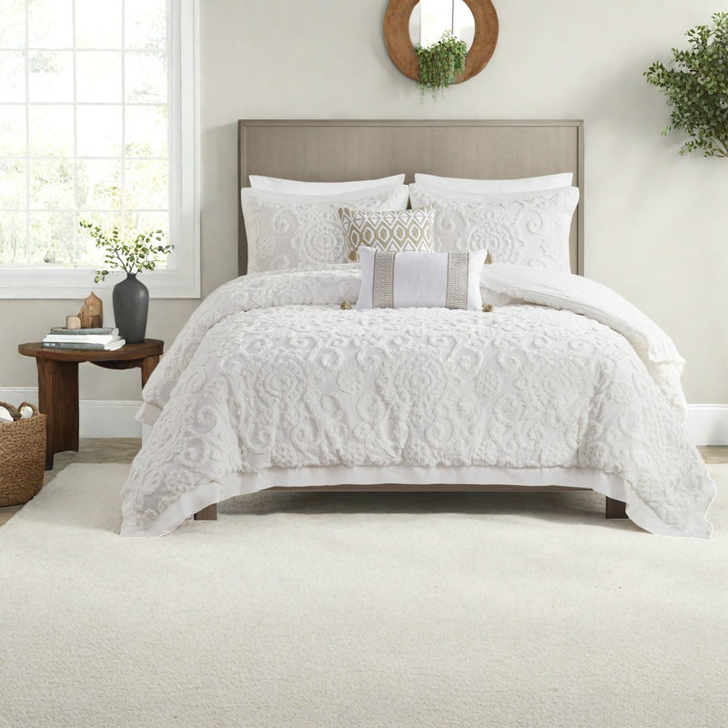 Premium Cotton Full Queen Bedding Sets, Tufted Chenille For Modern Home