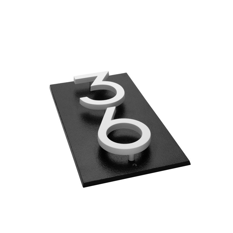Floating Stand-Off 2-Number Vertical Sign, Black /W/ White Modern Font Numbers, Yes